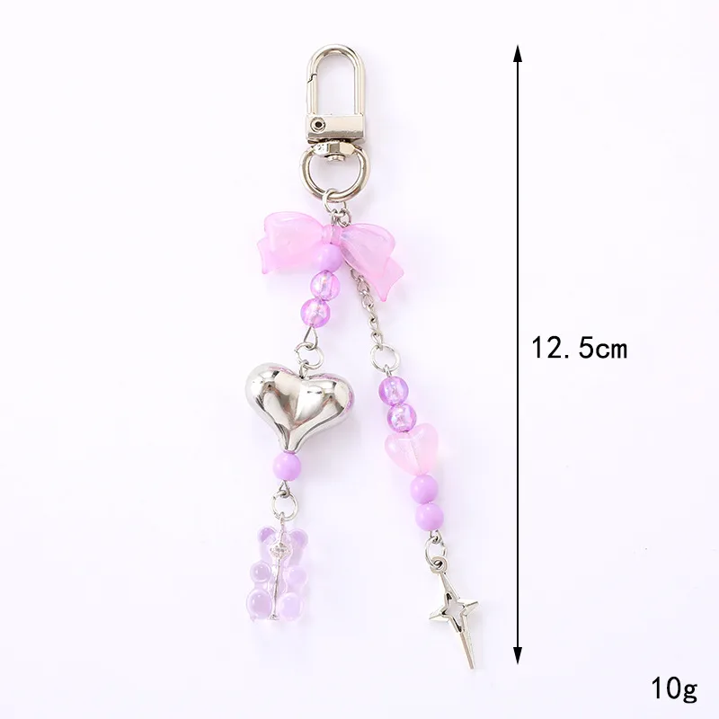 1 Piece Lady Romantic Sweet Heart Shape Bow Knot Beaded Acrylic Beaded Bag Pendant Keychain display picture 2
