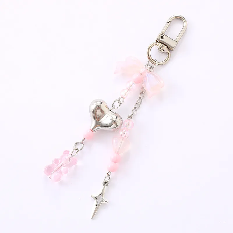 1 Piece Lady Romantic Sweet Heart Shape Bow Knot Beaded Acrylic Beaded Bag Pendant Keychain display picture 6