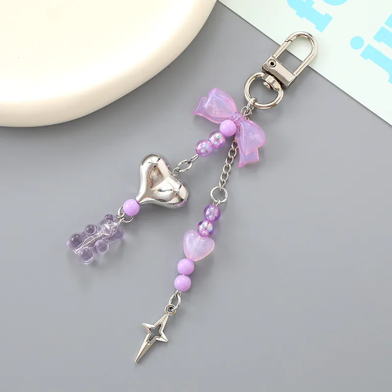 1 Piece Lady Romantic Sweet Heart Shape Bow Knot Beaded Acrylic Beaded Bag Pendant Keychain display picture 5