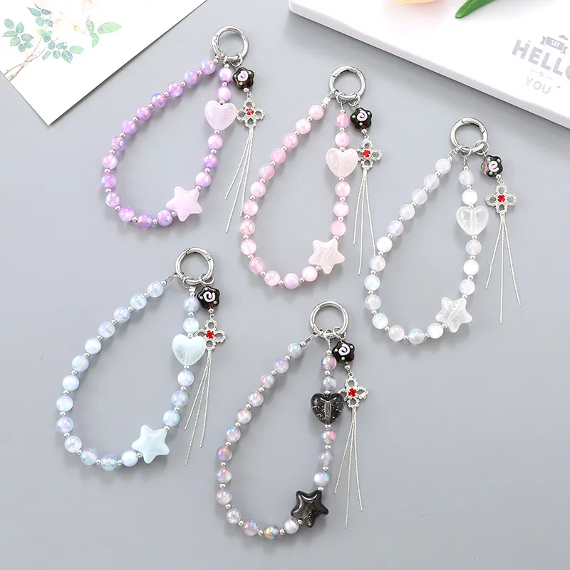 1 Piece Elegant Lady Star Heart Shape Beaded Beaded Bag Pendant Mobile Phone Chain Keychain display picture 1