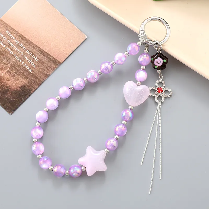 1 Piece Elegant Lady Star Heart Shape Beaded Beaded Bag Pendant Mobile Phone Chain Keychain display picture 6