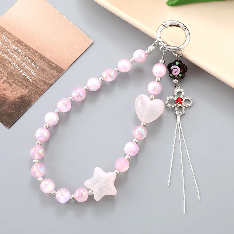 1 Piece Elegant Lady Star Heart Shape Beaded Beaded Bag Pendant Mobile Phone Chain Keychain display picture 3