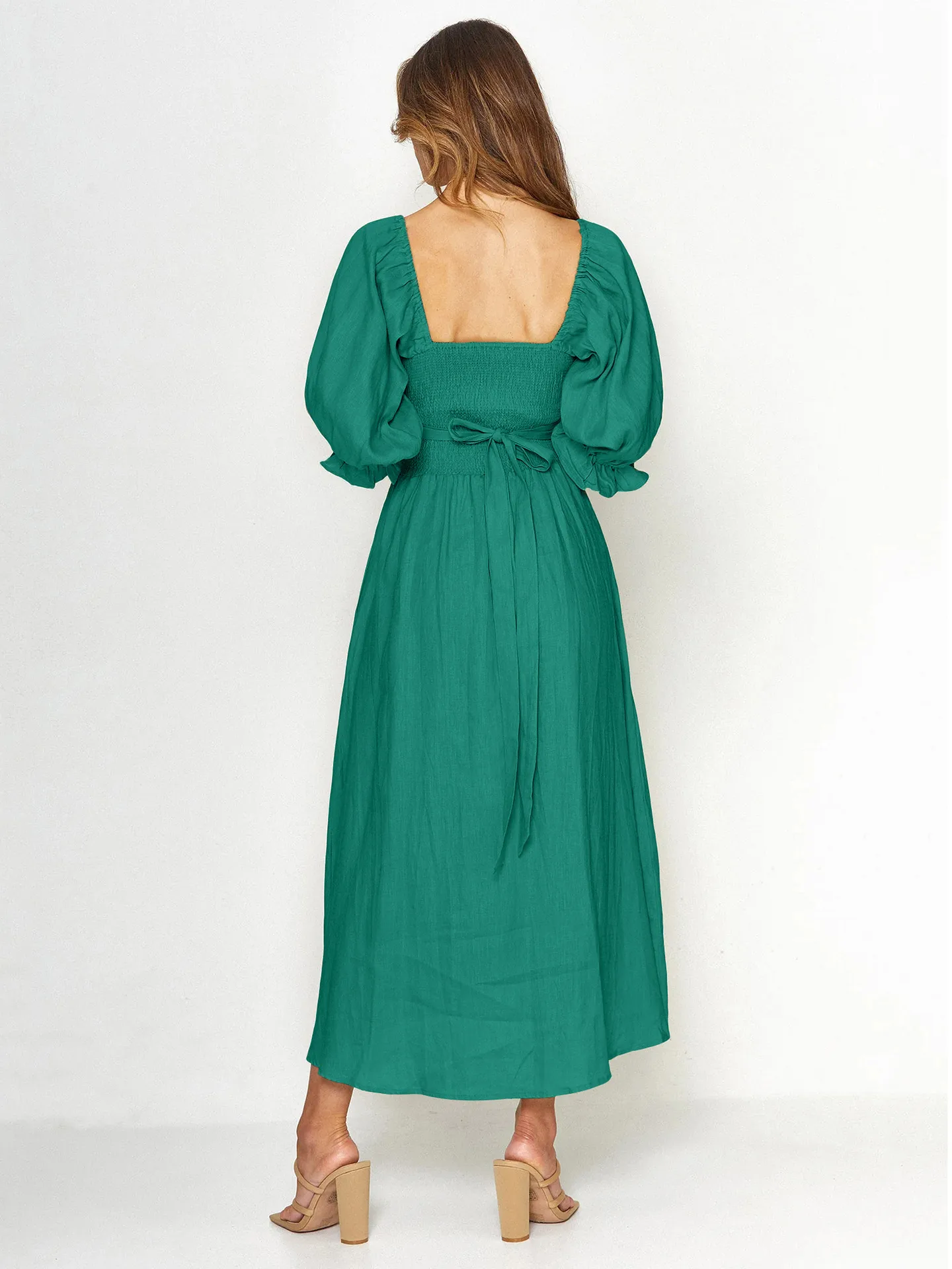 Fashion Solid Color French Dress Elegant Square Collar Trumpet Sleeve A- Line Skirt Strap Front And Back Wear Mid-length Skirt display picture 20