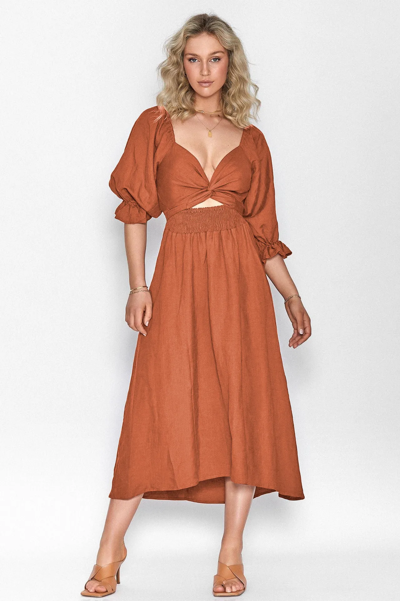 Fashion Solid Color French Dress Elegant Square Collar Trumpet Sleeve A- Line Skirt Strap Front And Back Wear Mid-length Skirt display picture 6