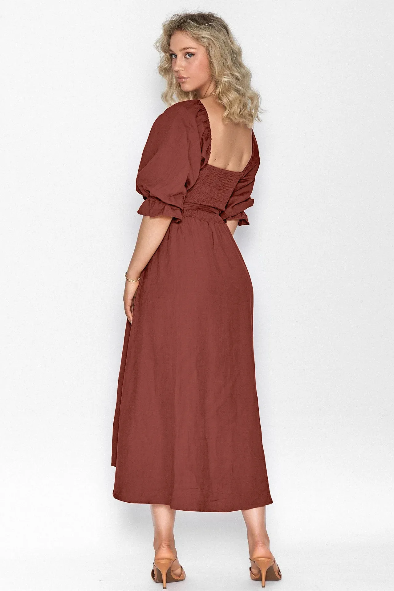 Fashion Solid Color French Dress Elegant Square Collar Trumpet Sleeve A- Line Skirt Strap Front And Back Wear Mid-length Skirt display picture 25
