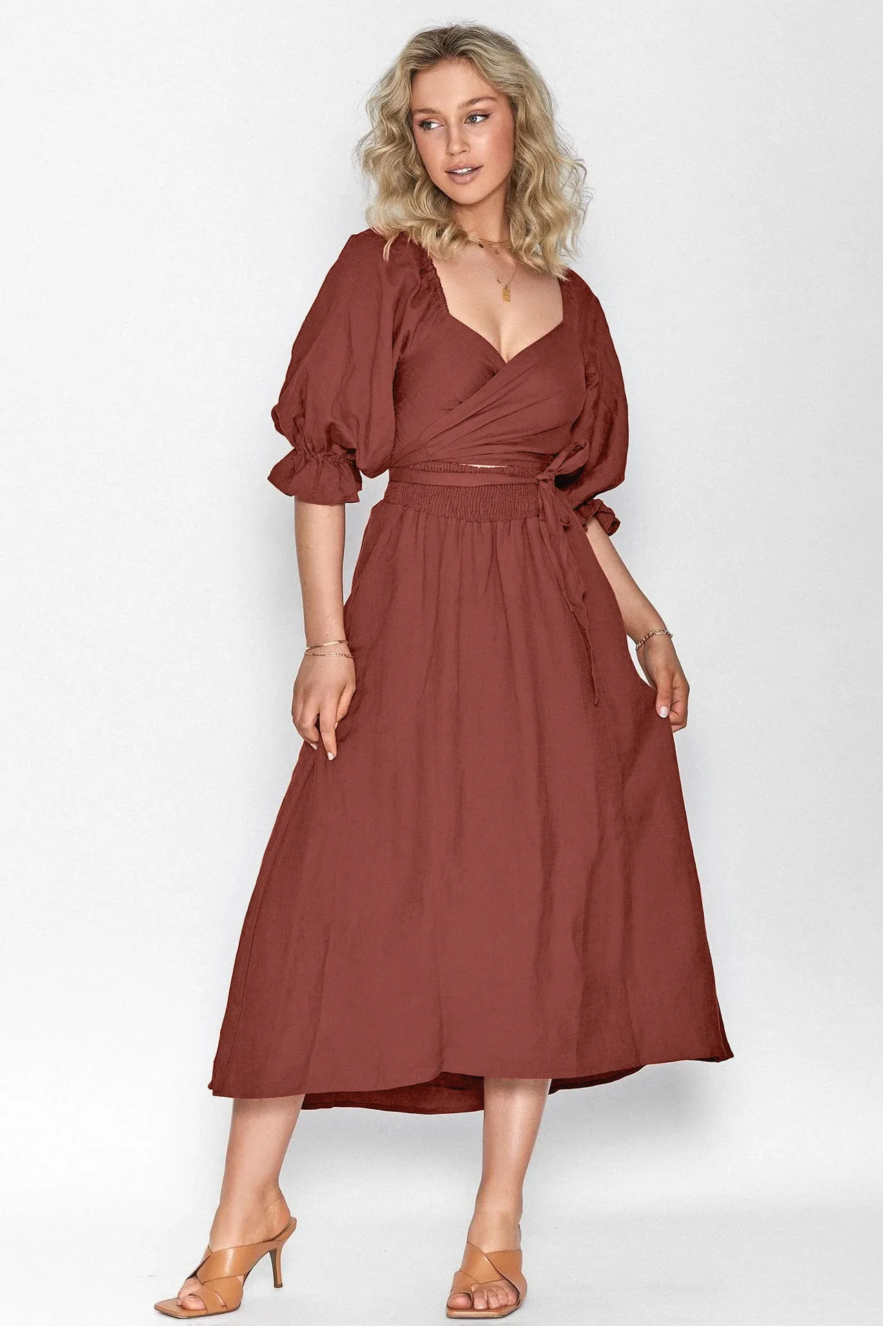 Fashion Solid Color French Dress Elegant Square Collar Trumpet Sleeve A- Line Skirt Strap Front And Back Wear Mid-length Skirt display picture 26