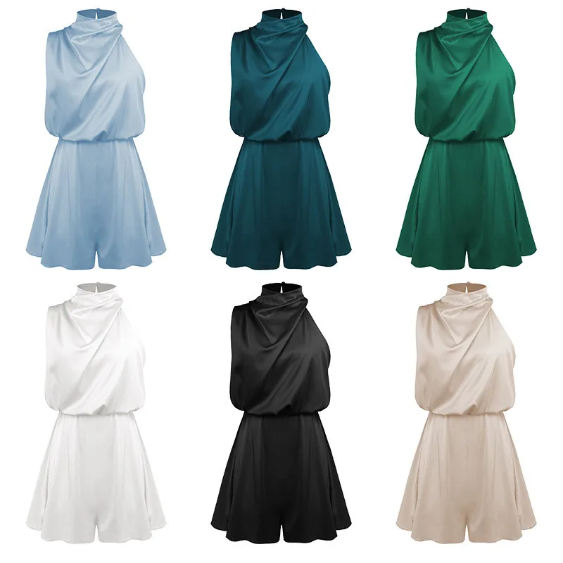 Summer  Hot Sale Satin Sleeveless High Neck Jumpsuit Fashion Backless Elegant Ladies Trousers For Women display picture 2