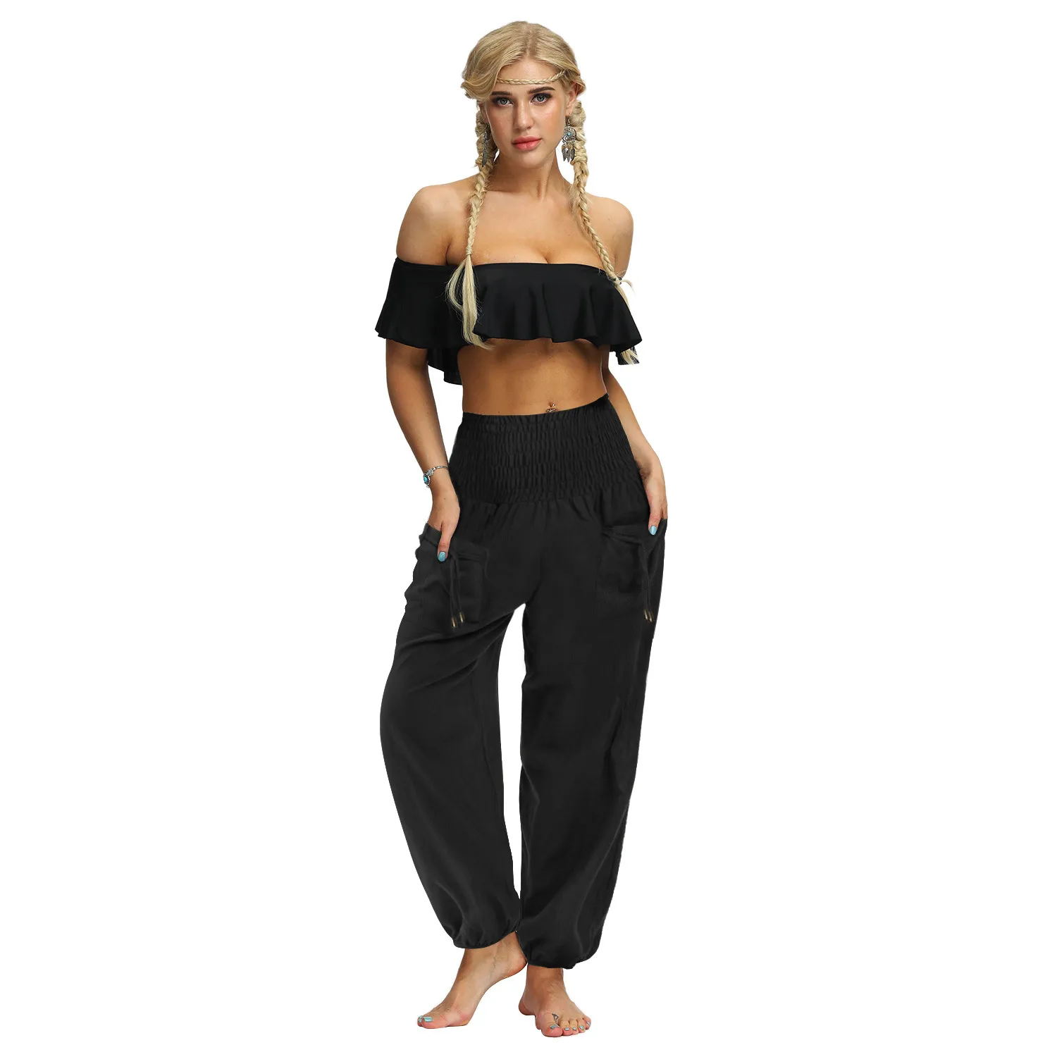 New Sports Yoga Pants High Waist Pocket Bloomers Summer  Explosion Wide Leg Casual Pants For Women display picture 5