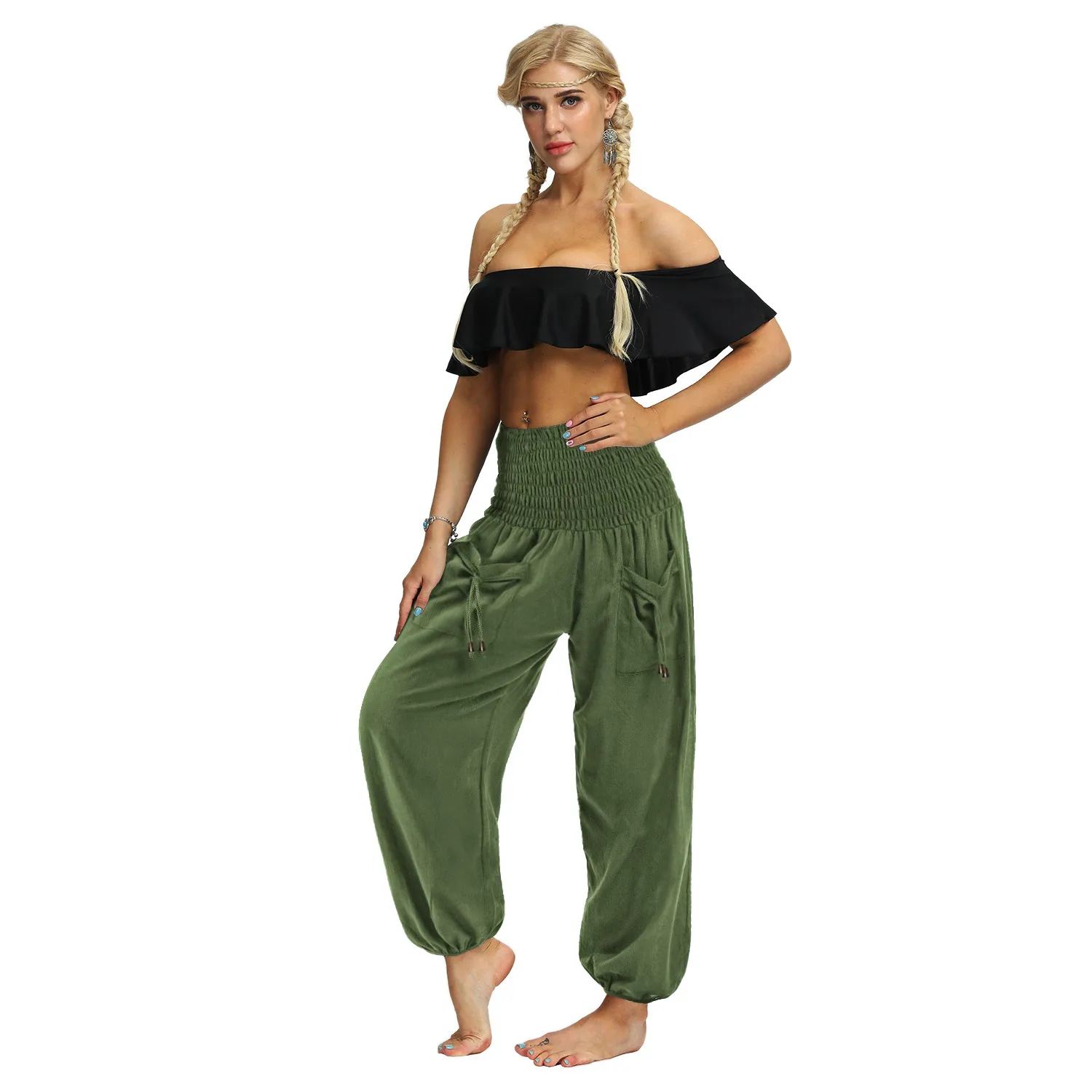 New Sports Yoga Pants High Waist Pocket Bloomers Summer  Explosion Wide Leg Casual Pants For Women display picture 7
