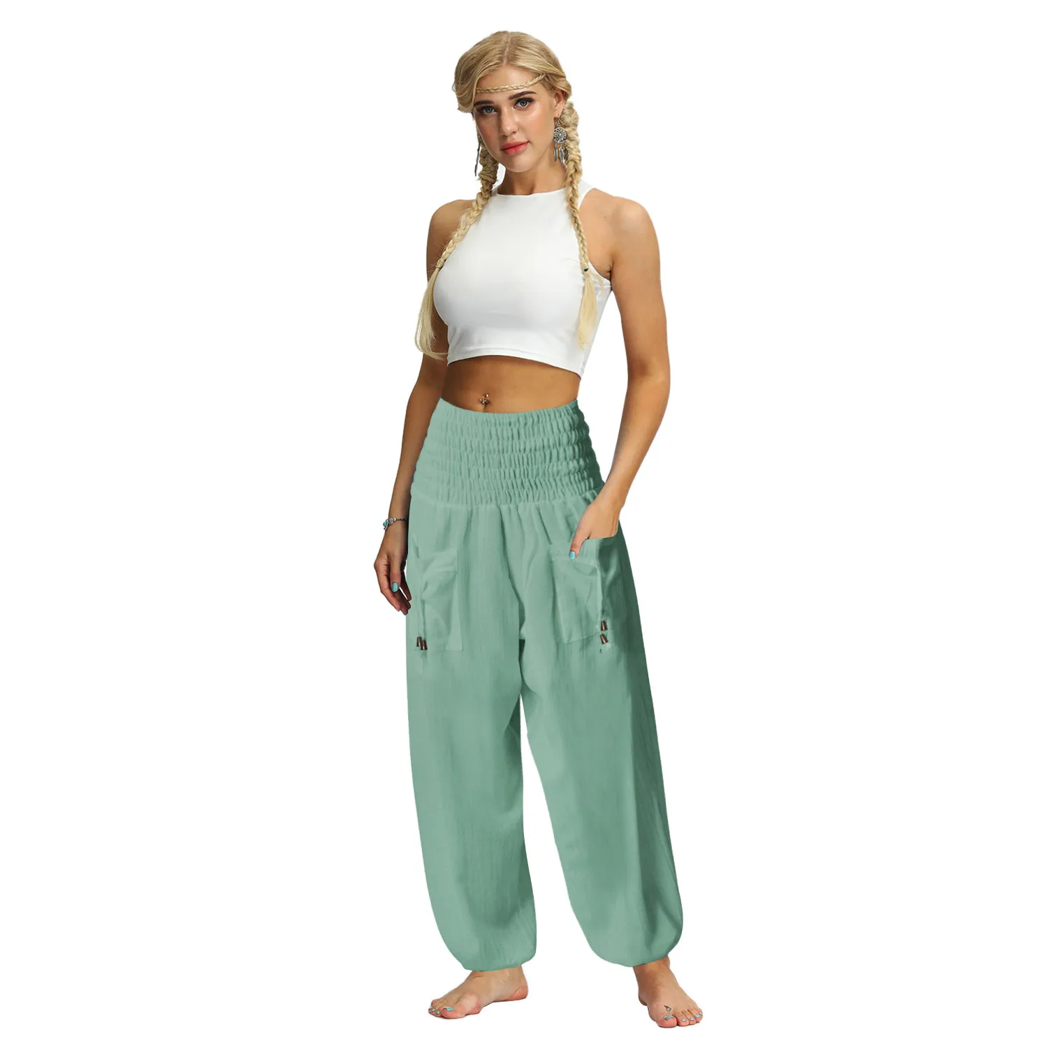 New Sports Yoga Pants High Waist Pocket Bloomers Summer  Explosion Wide Leg Casual Pants For Women display picture 13