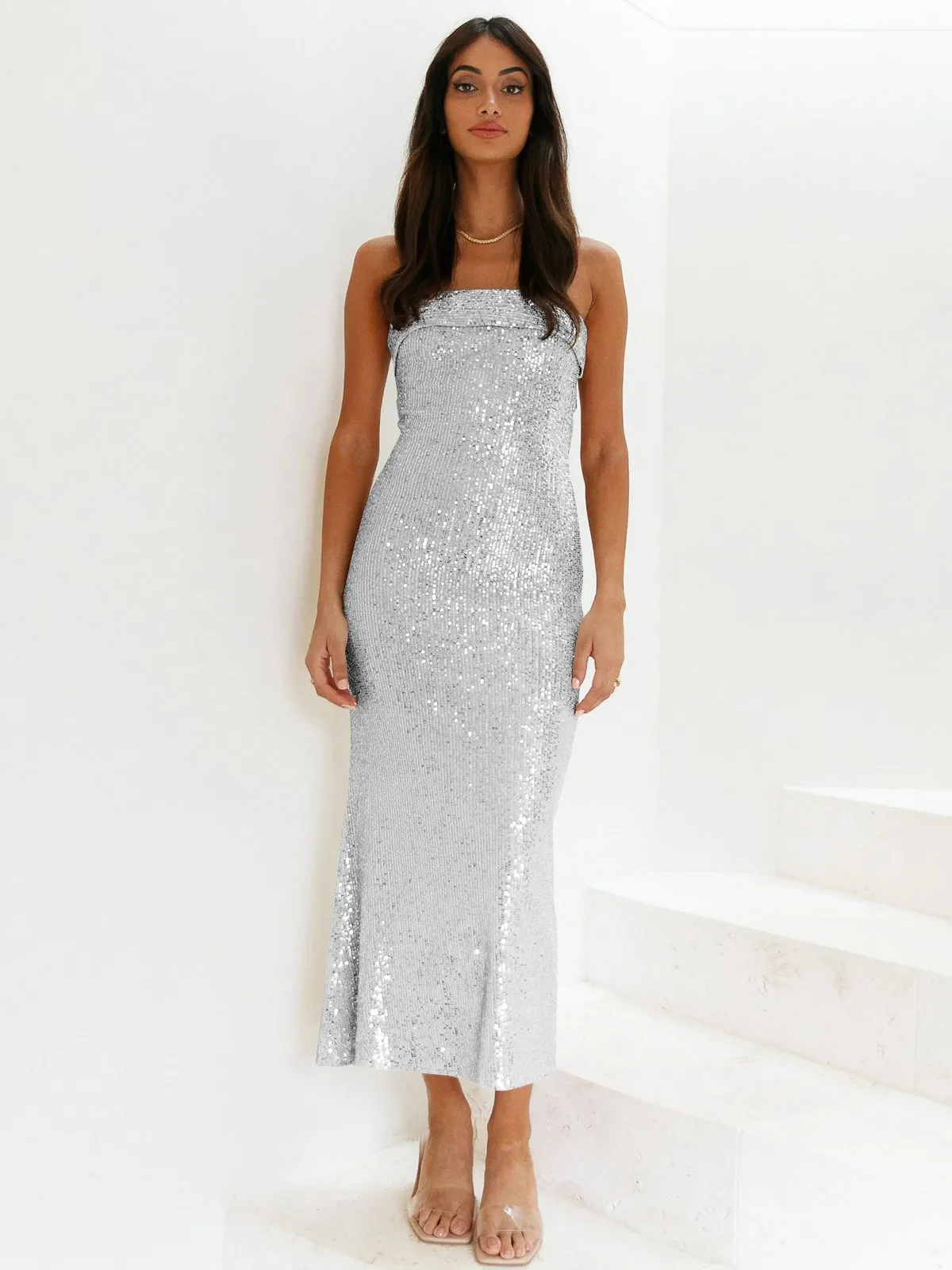 Autumn Popular Sequin Dress  Women's Tube Top Bridesmaid Dress Hot Girl Sequined Dress display picture 10