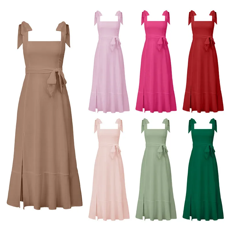 Summer Women's Elegant Slip Skirt Belt Bow Slimming Evening Dress Design Sense Niche Bridesmaid Dress display picture 2