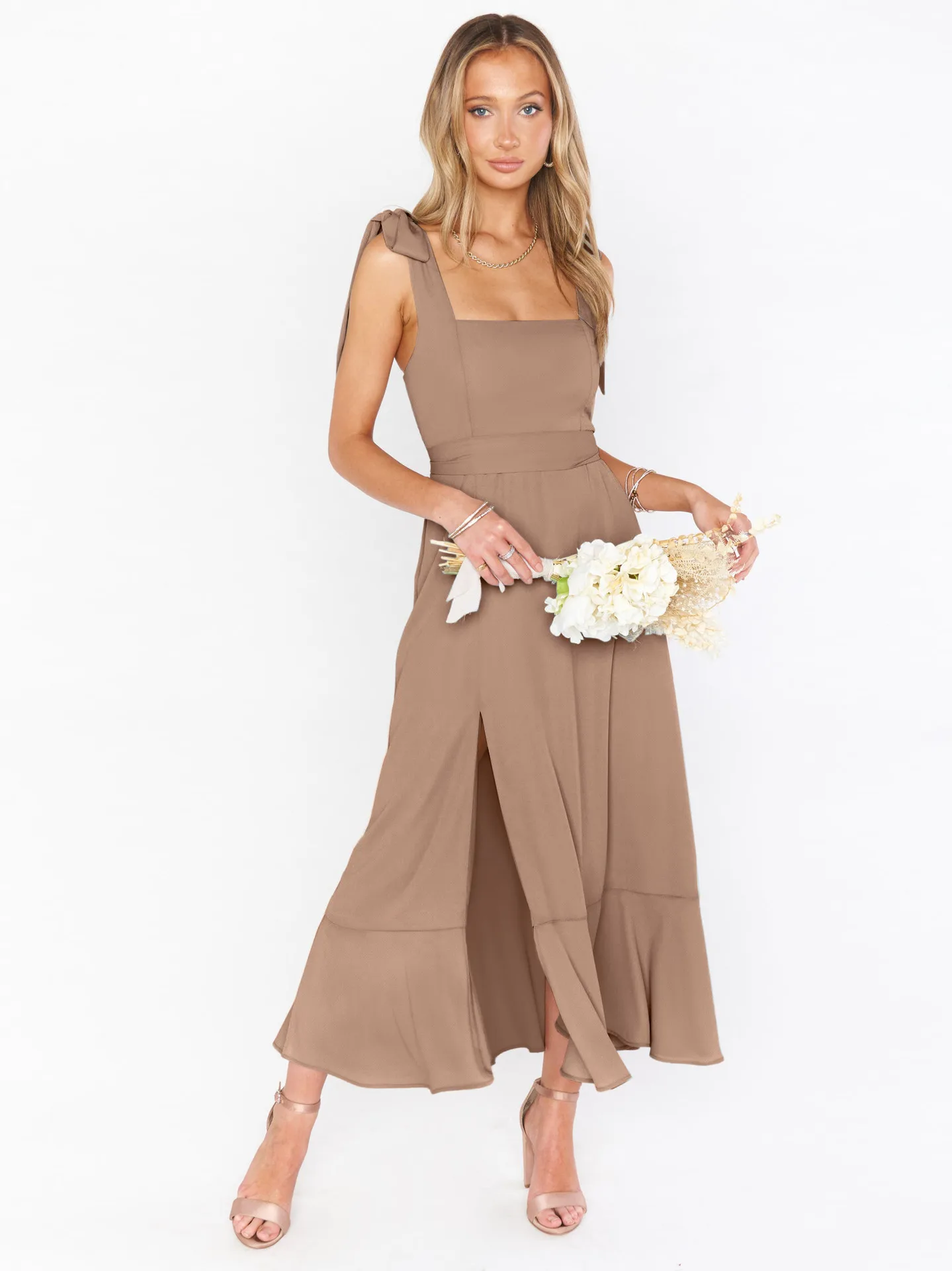 Summer Women's Elegant Slip Skirt Belt Bow Slimming Evening Dress Design Sense Niche Bridesmaid Dress display picture 4