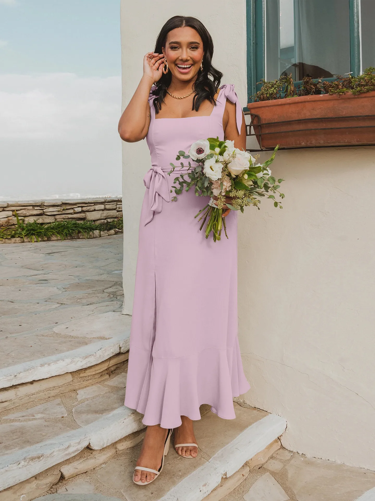 Summer Women's Elegant Slip Skirt Belt Bow Slimming Evening Dress Design Sense Niche Bridesmaid Dress display picture 5