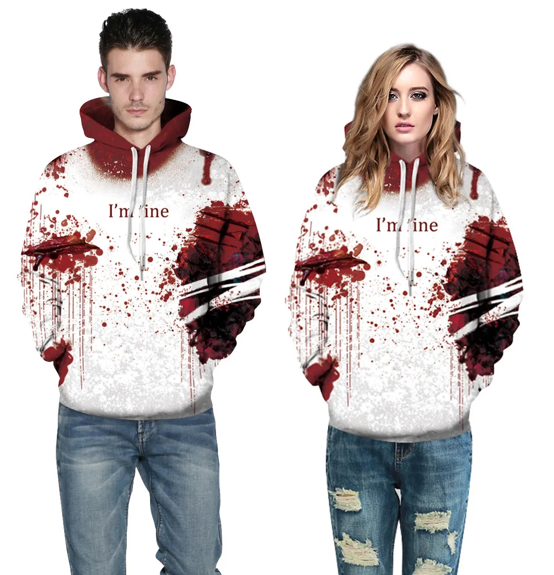 Explosions Halloween Blood Drops Digital Printing Hooded Sweater  Large Size Couple Jacket Hooded display picture 6