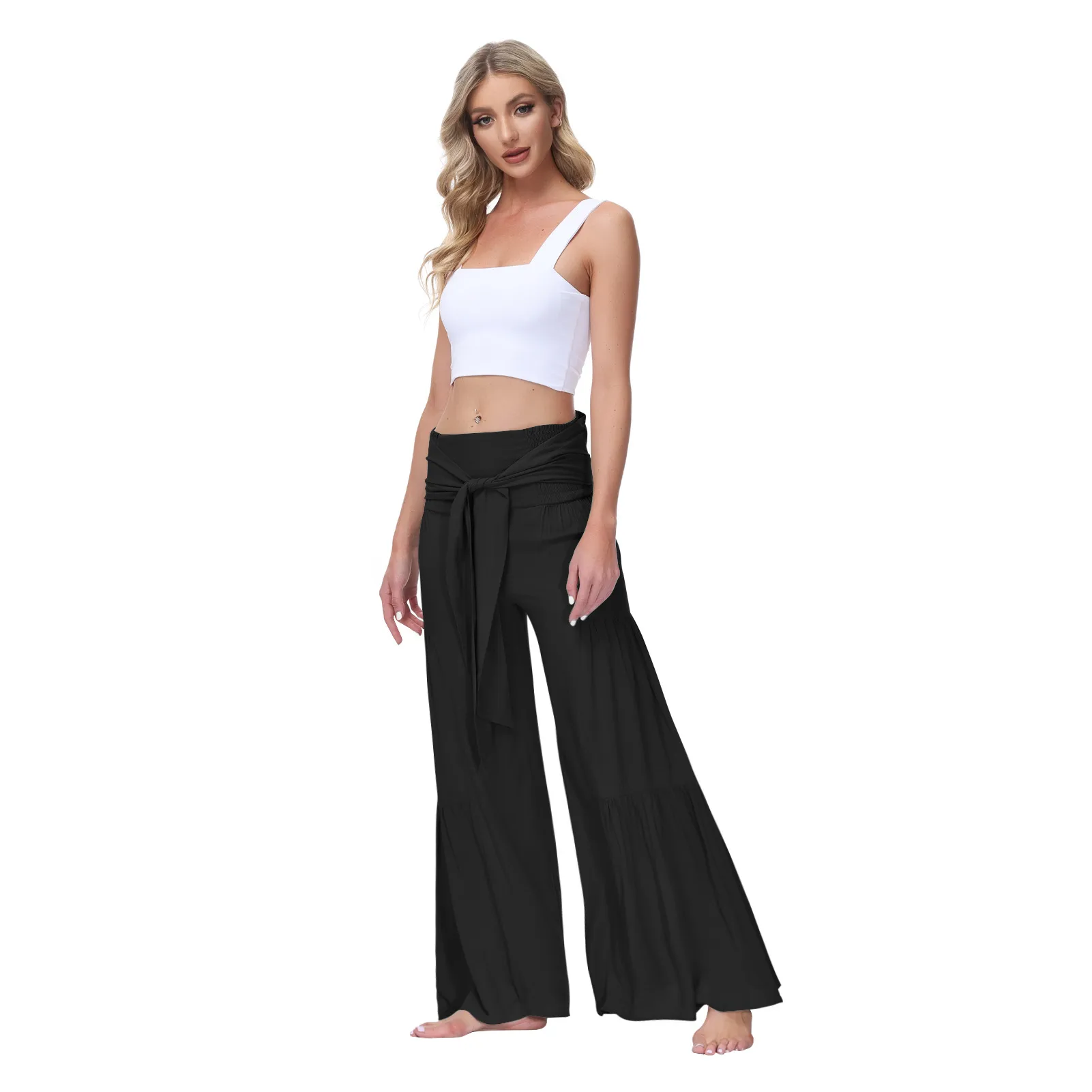 Factory Direct Sales Plain Fashion  Summer New Women's Clothing Fashion Casual Pleated Wide Leg Trousers Loose Pants display picture 10