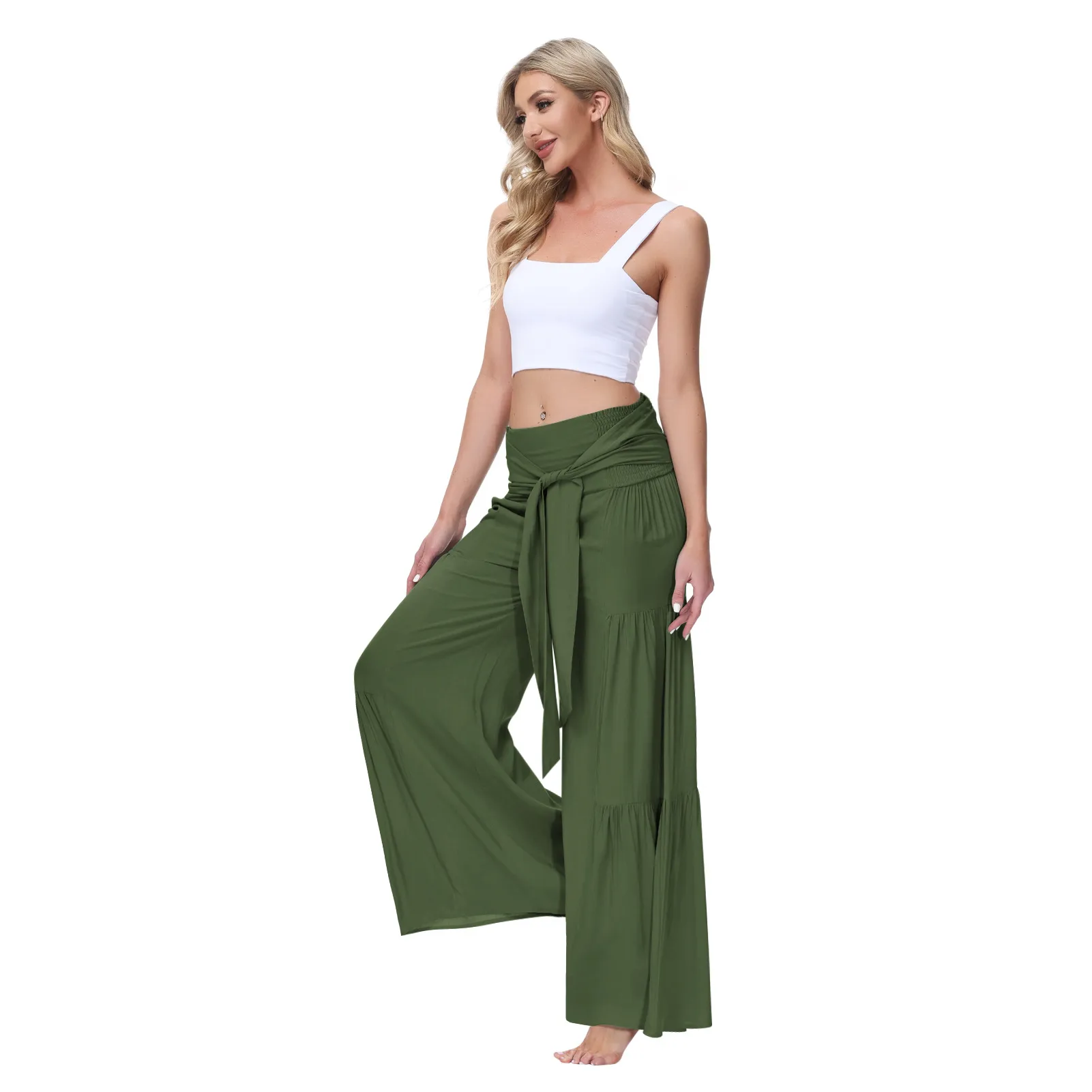Factory Direct Sales Plain Fashion  Summer New Women's Clothing Fashion Casual Pleated Wide Leg Trousers Loose Pants display picture 18