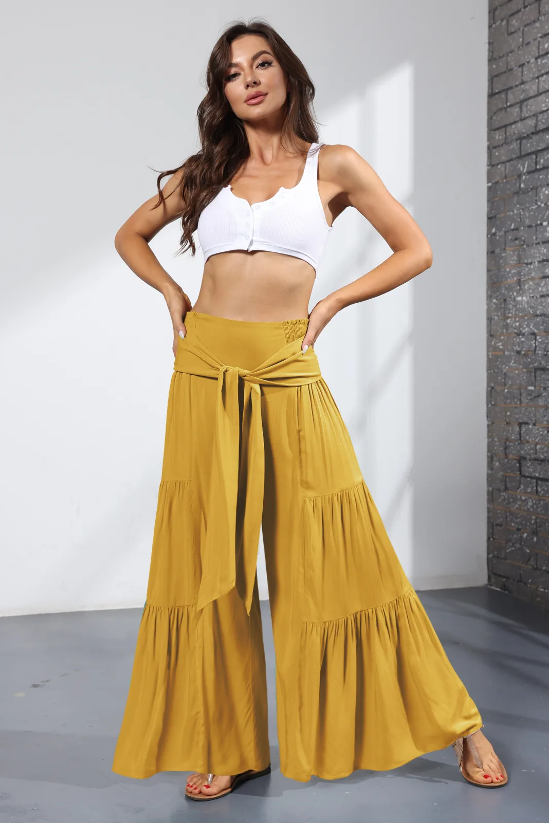 Factory Direct Sales Plain Fashion  Summer New Women's Clothing Fashion Casual Pleated Wide Leg Trousers Loose Pants display picture 37