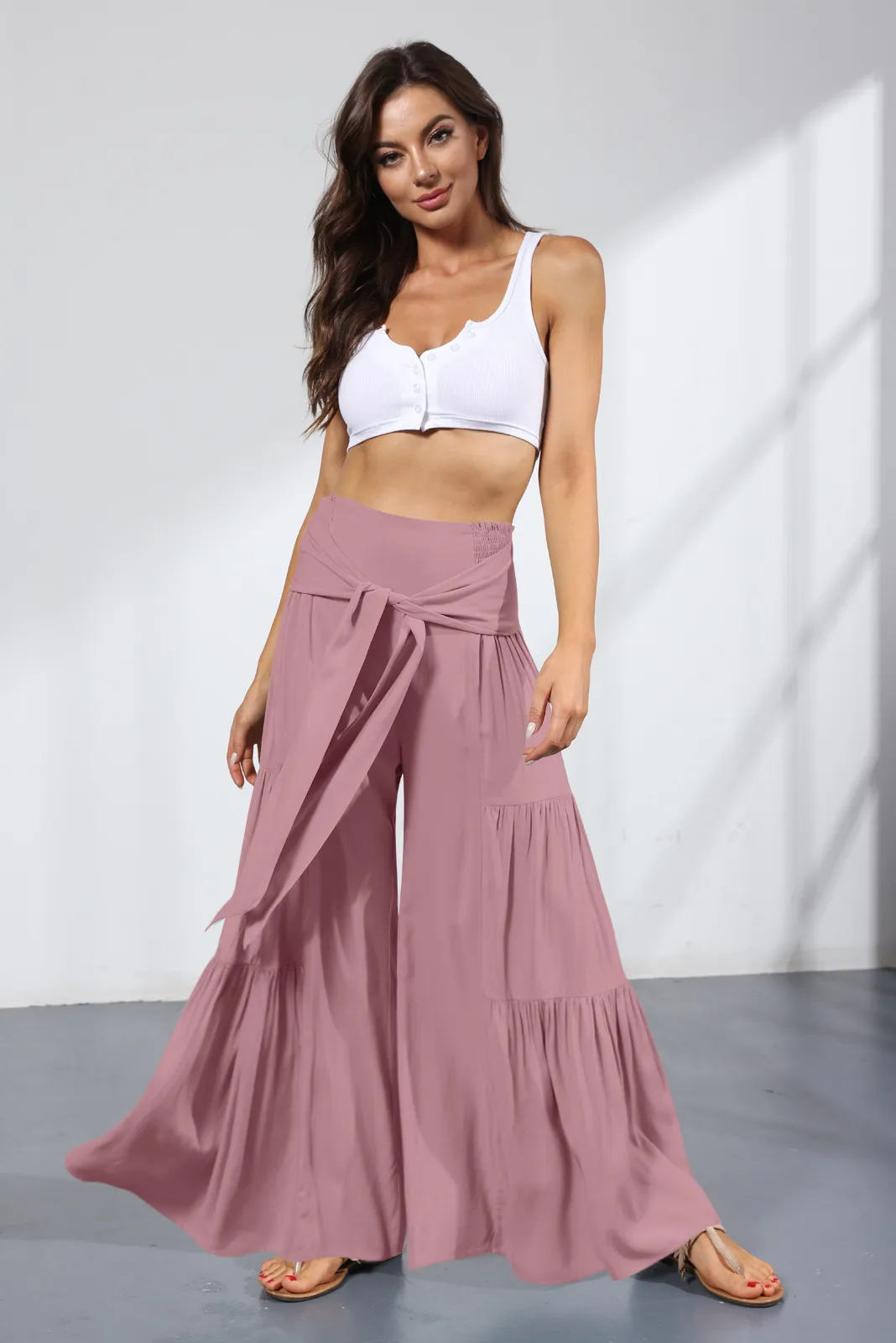 Factory Direct Sales Plain Fashion  Summer New Women's Clothing Fashion Casual Pleated Wide Leg Trousers Loose Pants display picture 38