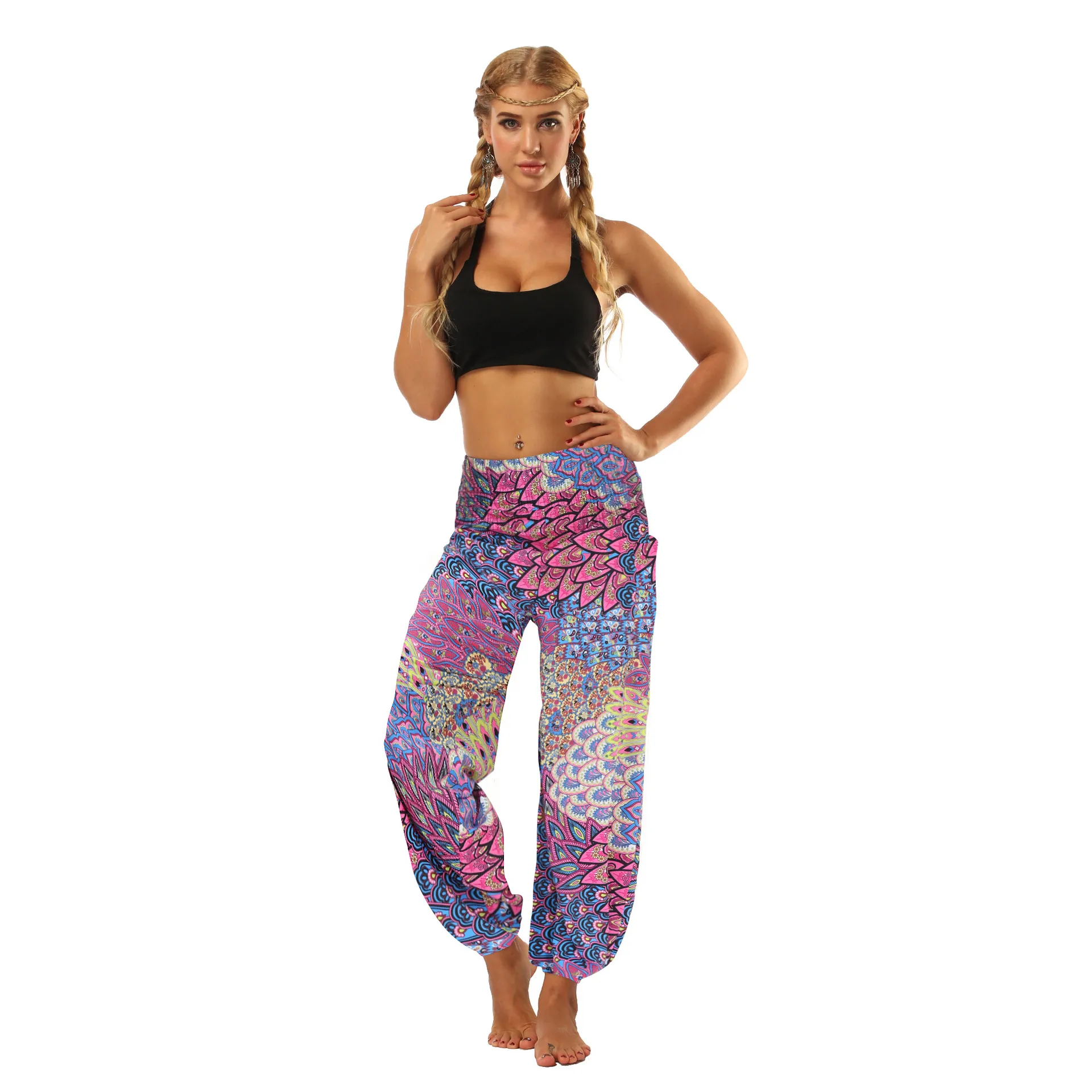 Bohemian Explosions Thai Flower Pants Tie-Dye Gradual Change Beach Holiday Bloomers Pocket Sun Protection Casual Trousers Women display picture 2