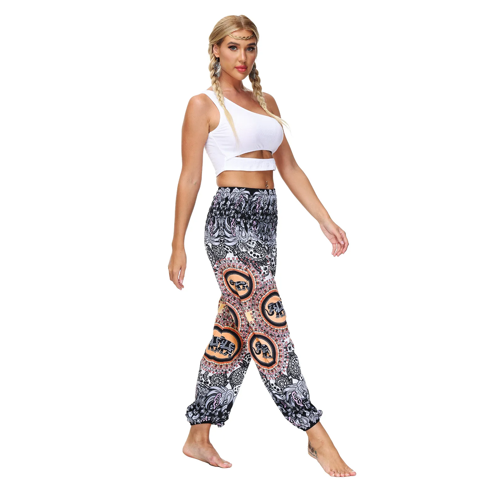 Bohemian Explosions Thai Flower Pants Tie-Dye Gradual Change Beach Holiday Bloomers Pocket Sun Protection Casual Trousers Women display picture 4