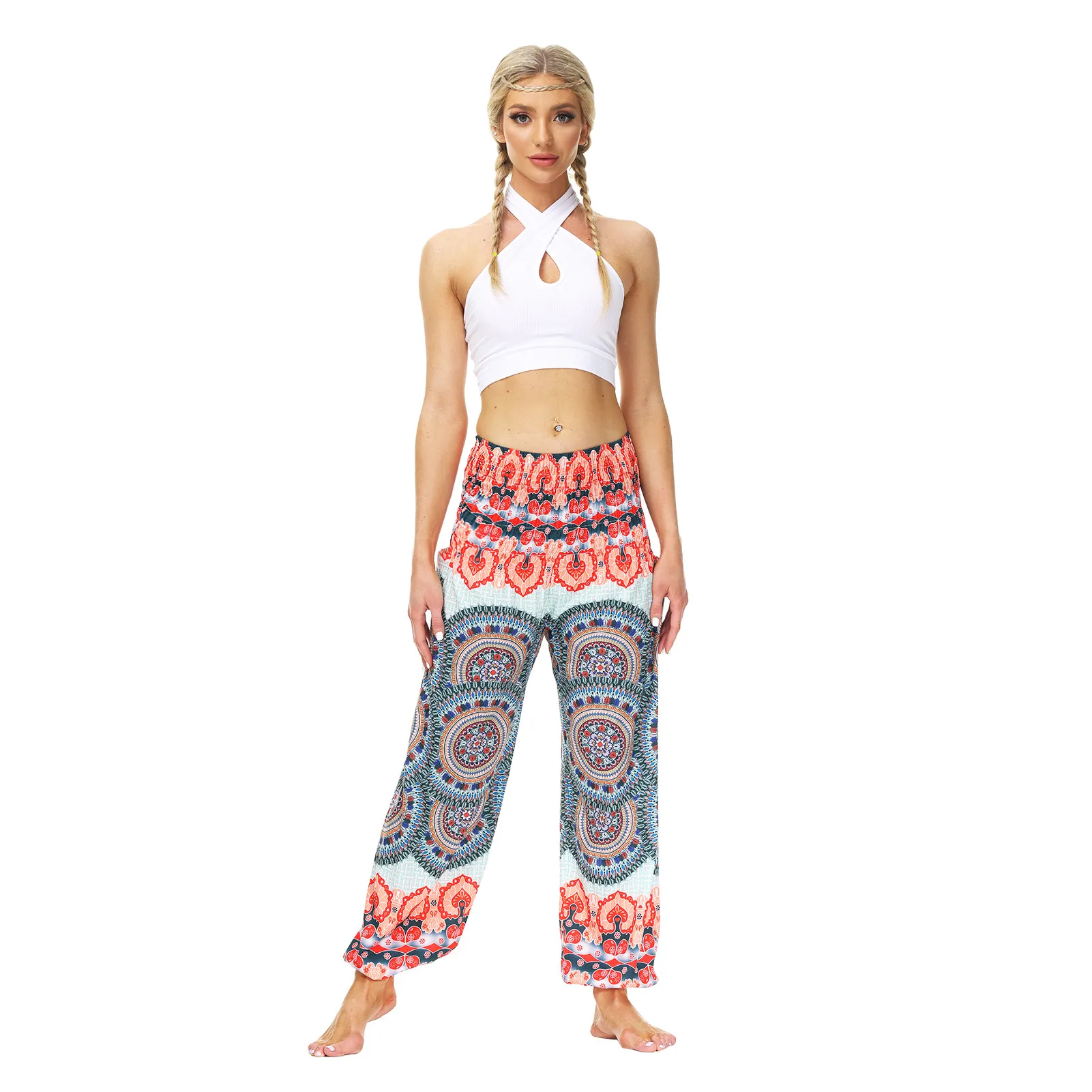 Bohemian Explosions Thai Flower Pants Tie-Dye Gradual Change Beach Holiday Bloomers Pocket Sun Protection Casual Trousers Women display picture 10