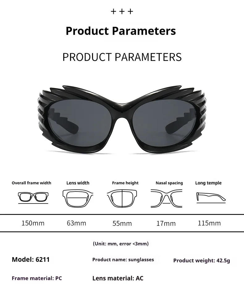 Style Distinctive Wings Riding Sunglasses Concave Style Ins Fashionable Sunglasses Women's Barbed Hedgehog Y2K Sunglasses display picture 1