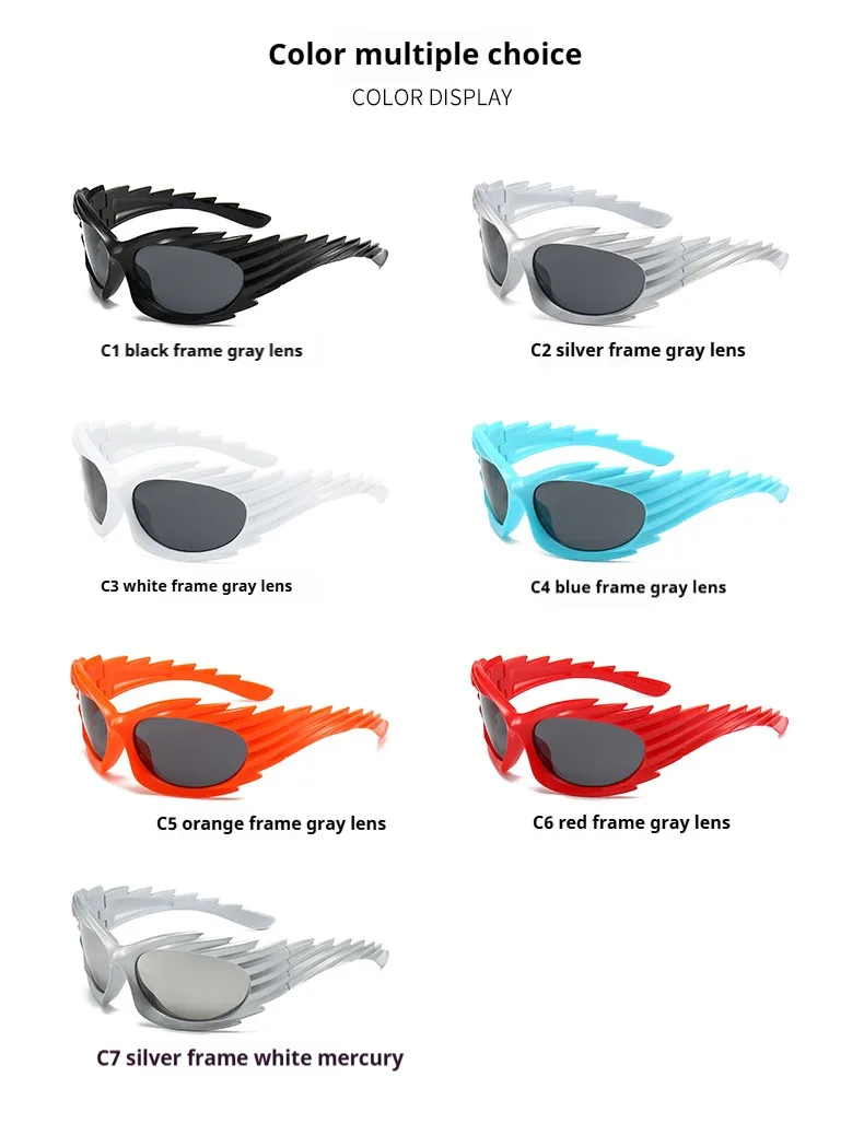 Style Distinctive Wings Riding Sunglasses Concave Style Ins Fashionable Sunglasses Women's Barbed Hedgehog Y2K Sunglasses display picture 2