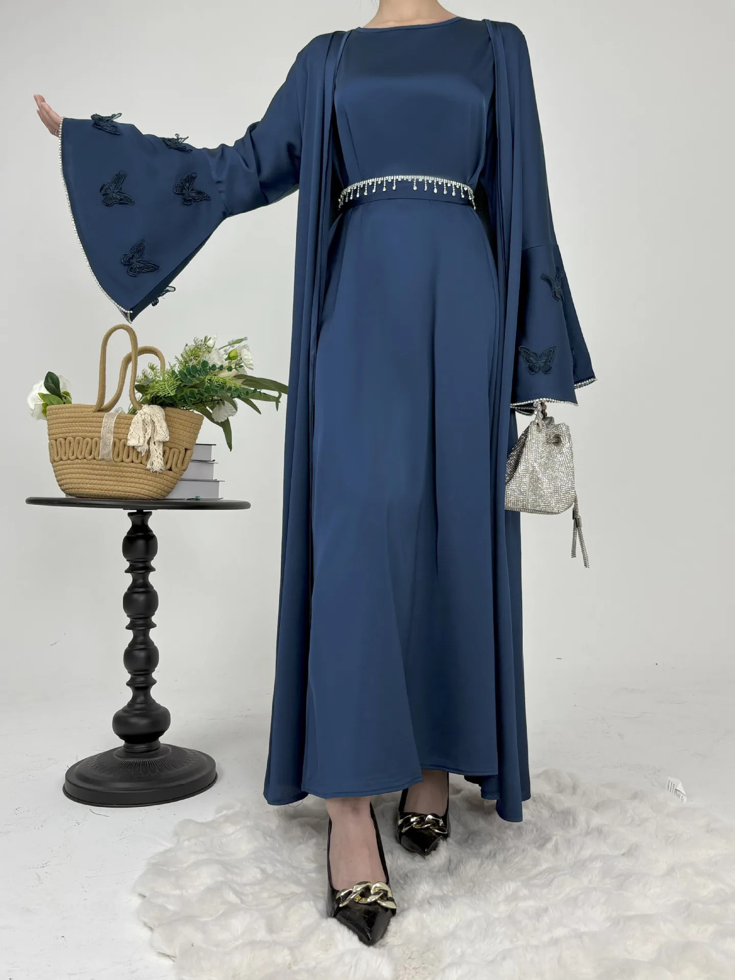 Summer Robe Hand-embroidered Butterfly Elegant Suit Loose Muslim Long Dress Elegant Simple Women's Dress display picture 14