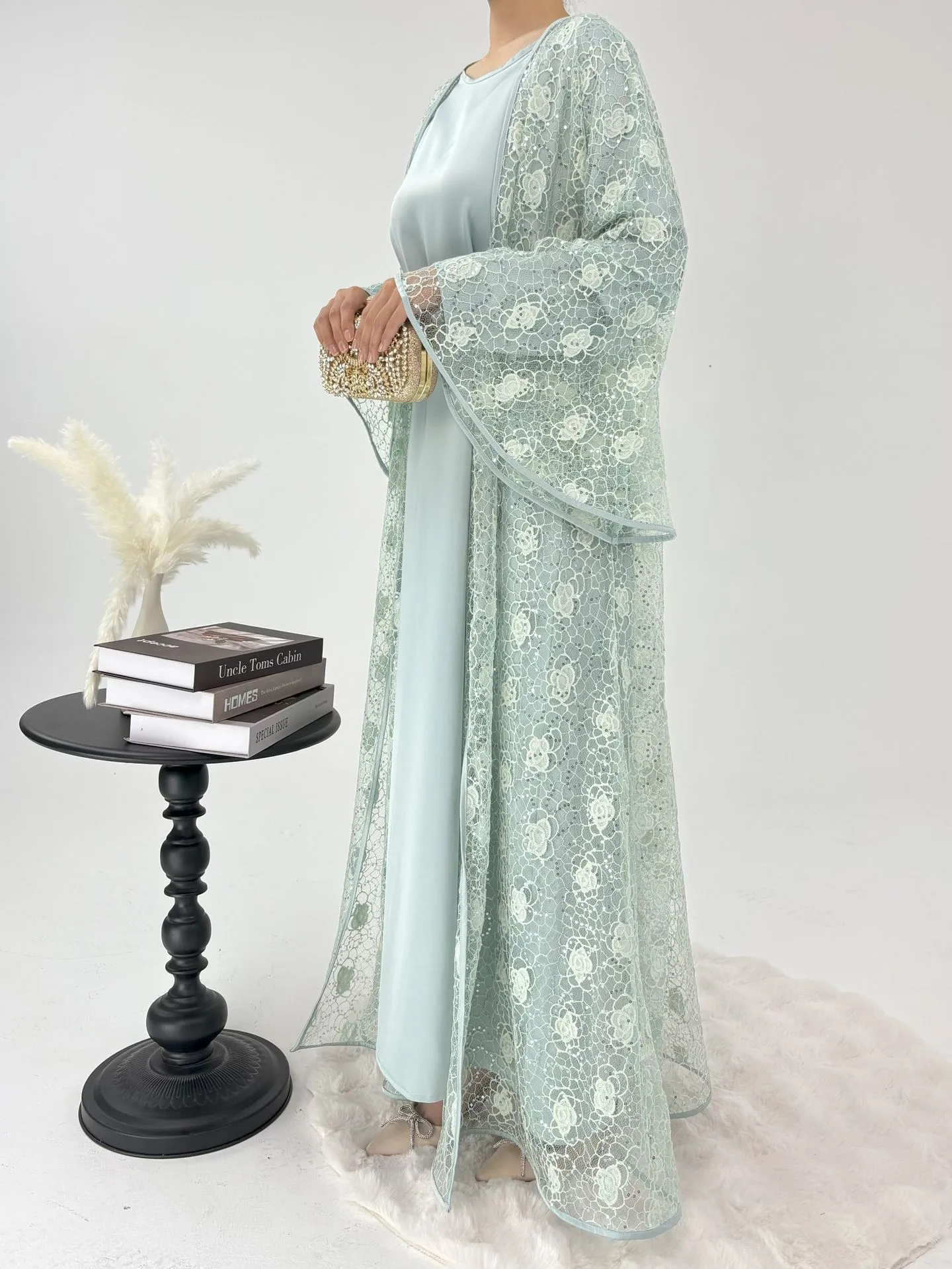 Middle East  Lace Outer Skirt Loose Two-piece Long Skirt Casual Daily All-match Suit Dress display picture 2