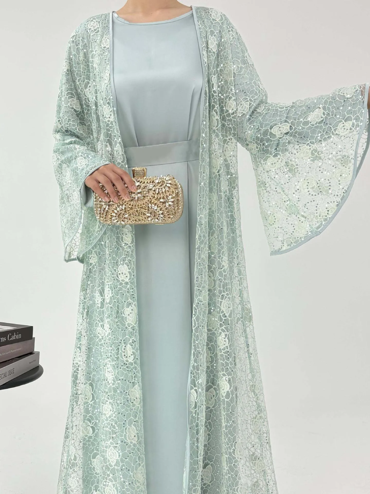 Middle East  Lace Outer Skirt Loose Two-piece Long Skirt Casual Daily All-match Suit Dress display picture 4
