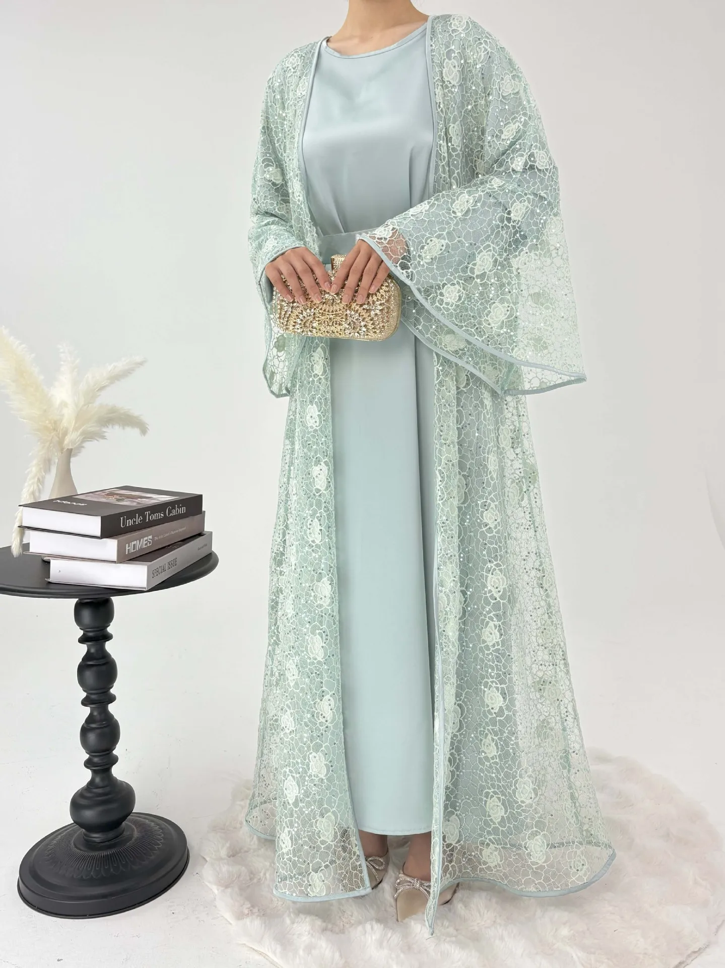 Middle East  Lace Outer Skirt Loose Two-piece Long Skirt Casual Daily All-match Suit Dress display picture 5