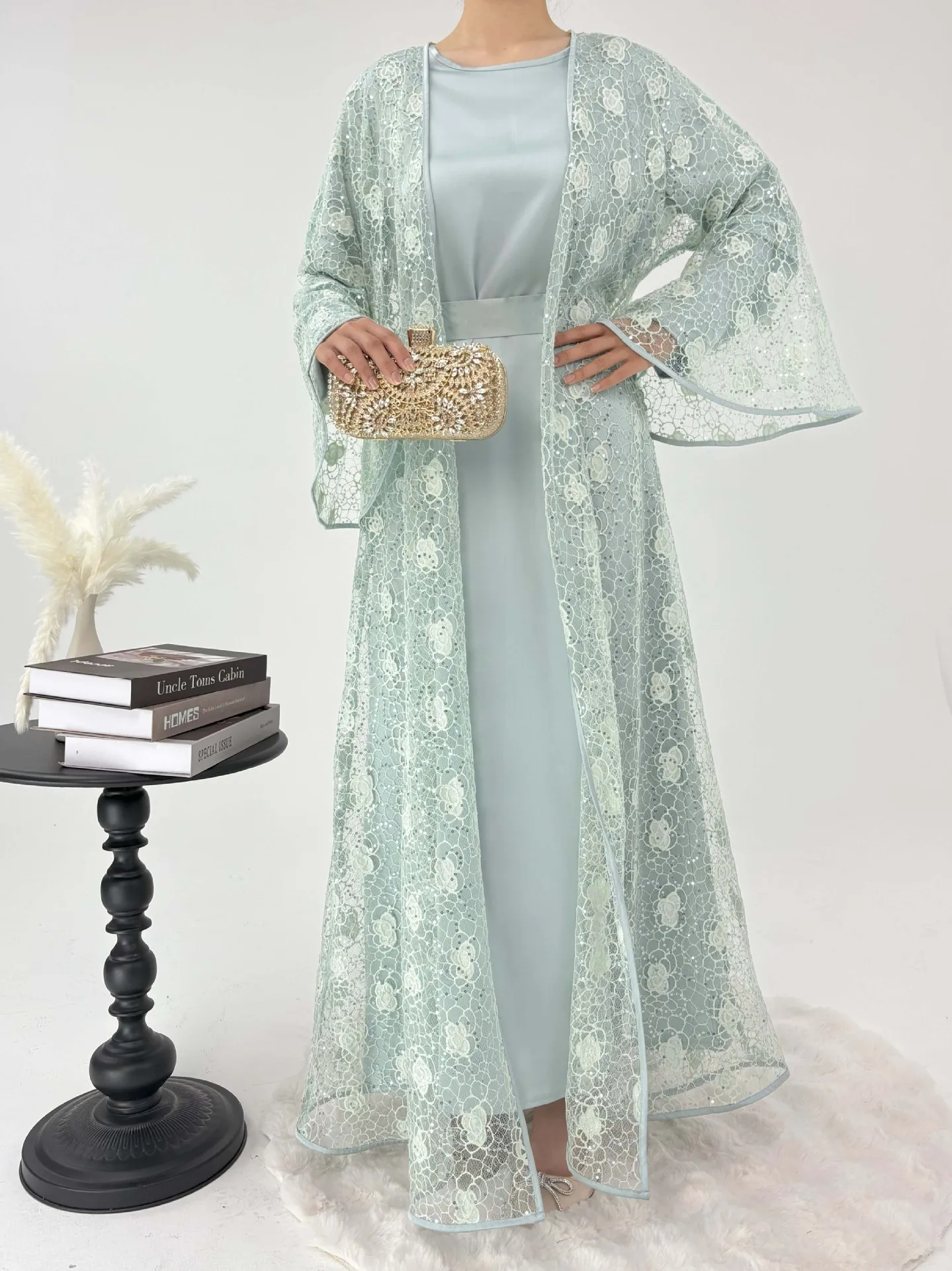 Middle East  Lace Outer Skirt Loose Two-piece Long Skirt Casual Daily All-match Suit Dress display picture 6