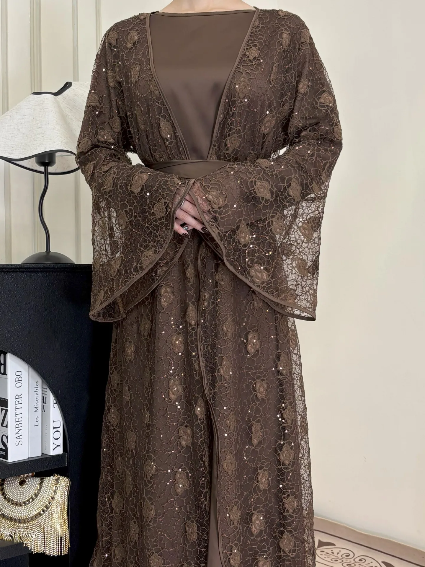 Middle East  Lace Outer Skirt Loose Two-piece Long Skirt Casual Daily All-match Suit Dress display picture 8