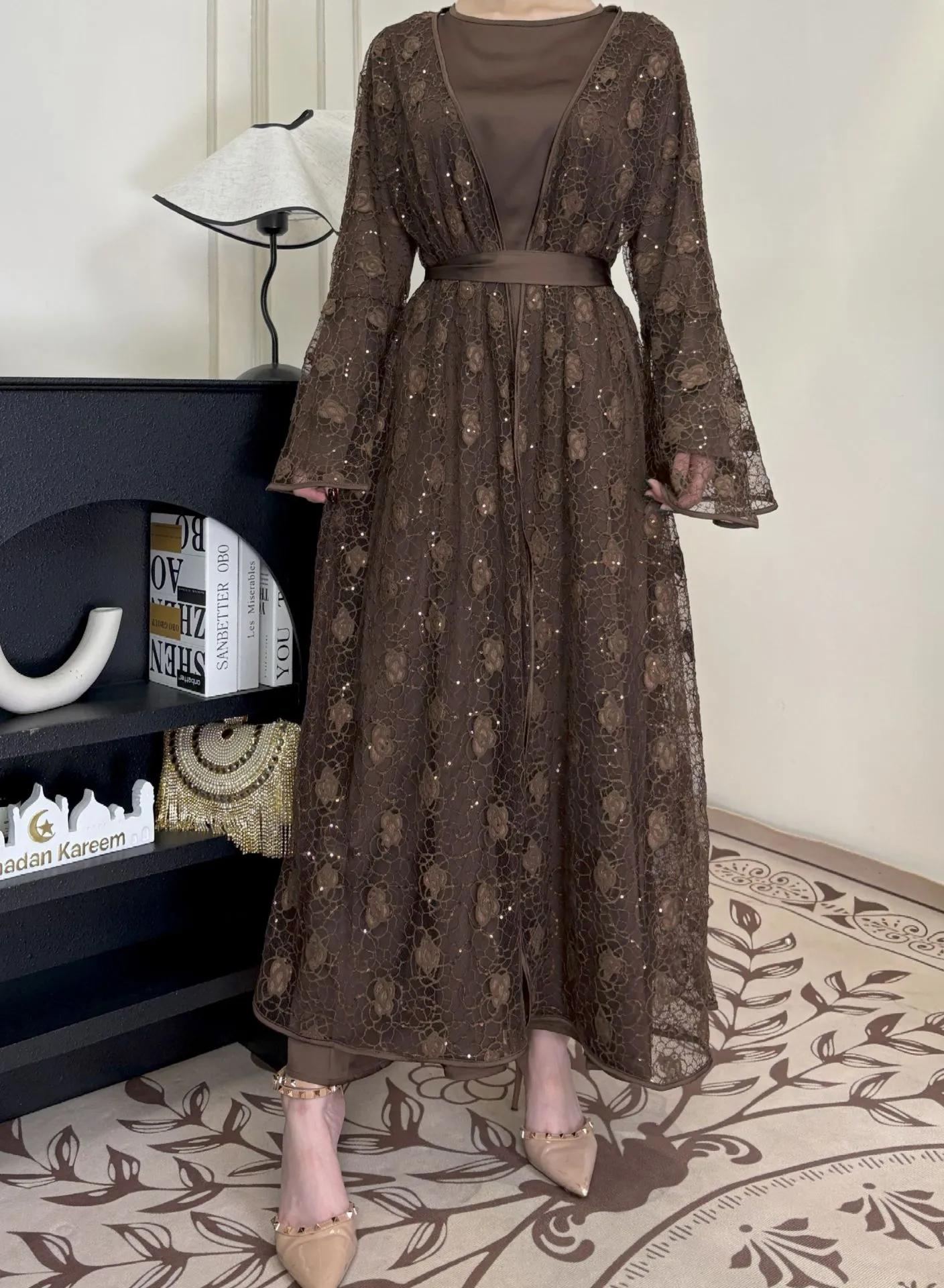 Middle East  Lace Outer Skirt Loose Two-piece Long Skirt Casual Daily All-match Suit Dress display picture 11