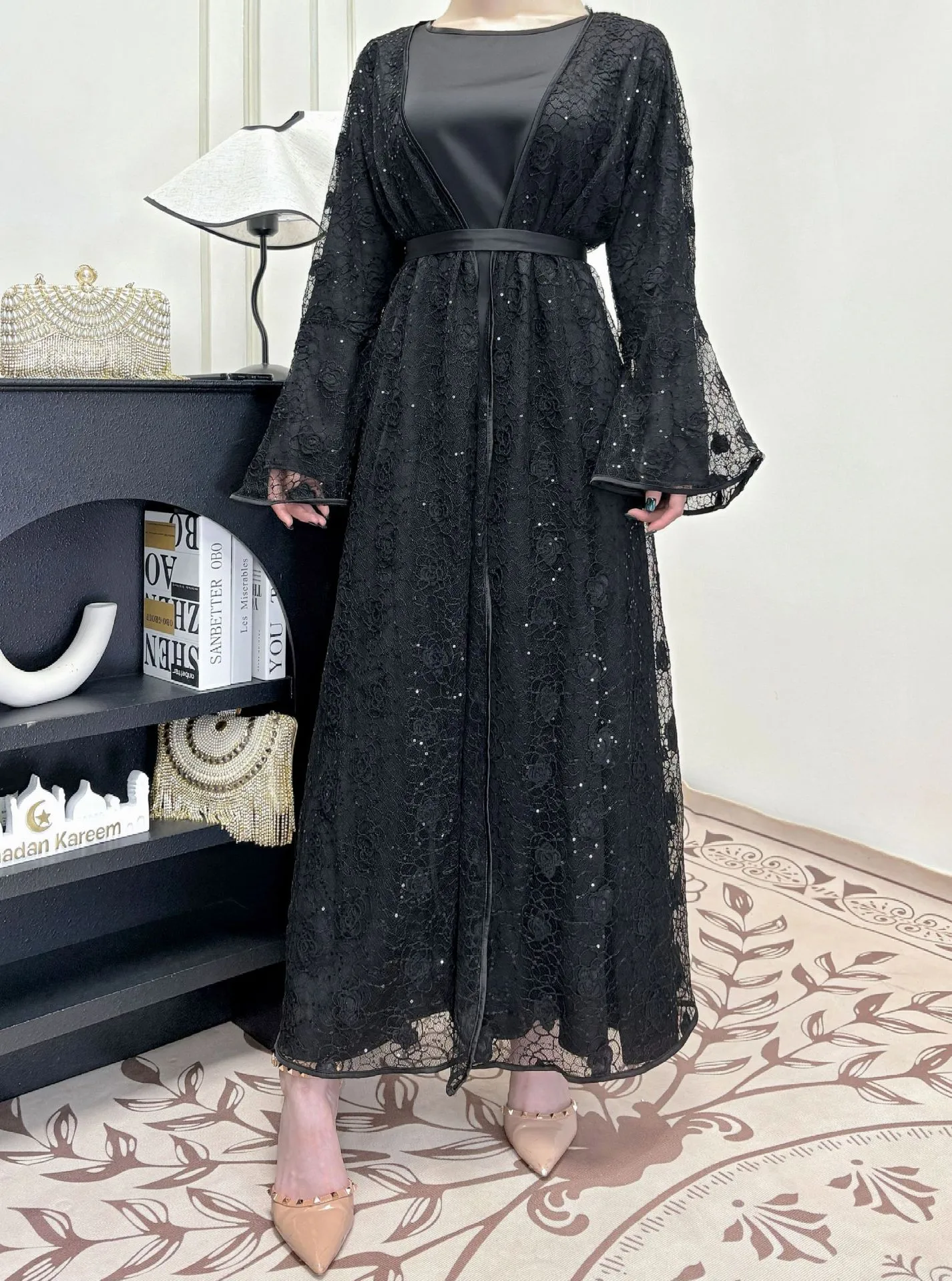 Middle East  Lace Outer Skirt Loose Two-piece Long Skirt Casual Daily All-match Suit Dress display picture 12