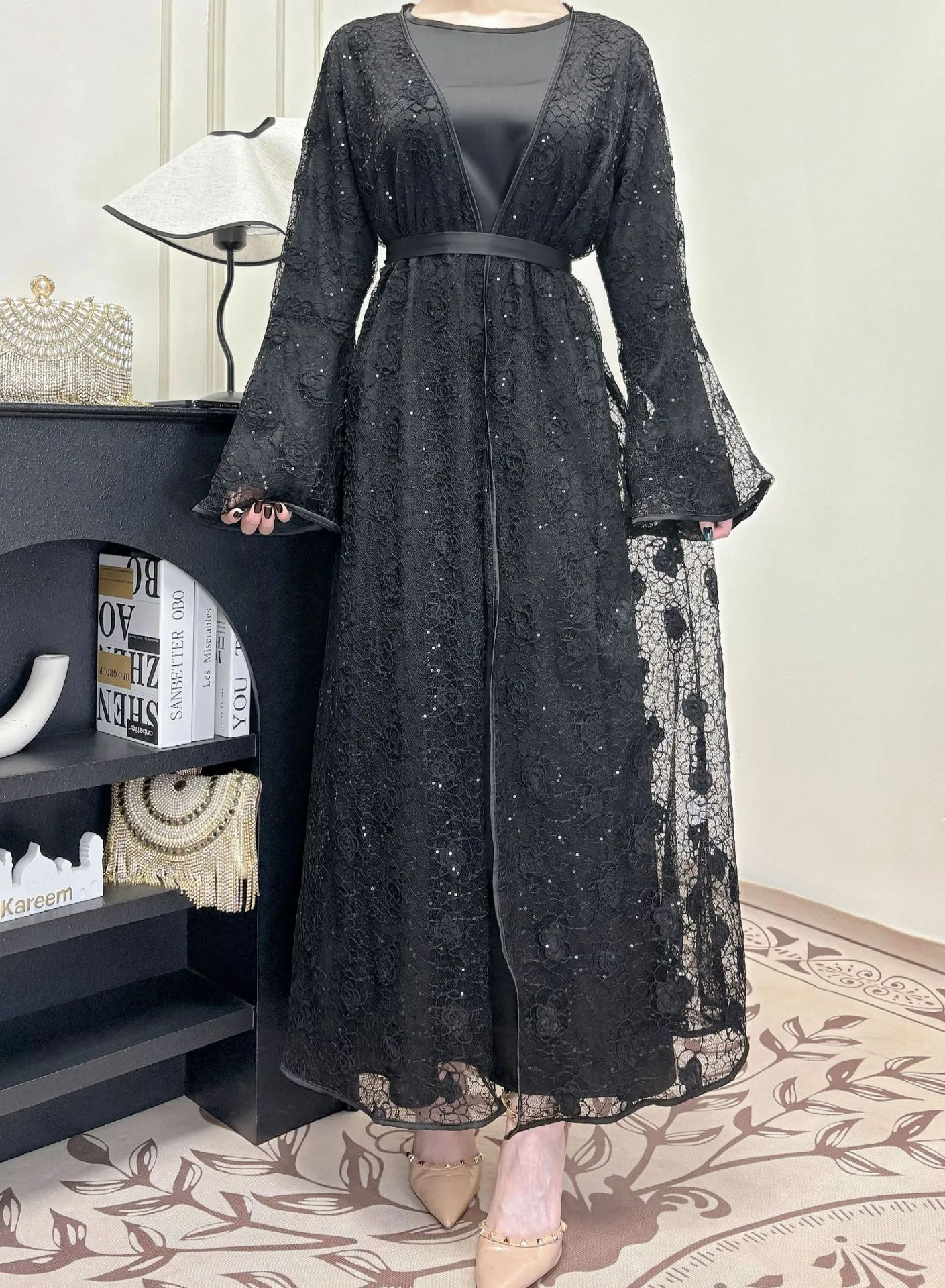 Middle East  Lace Outer Skirt Loose Two-piece Long Skirt Casual Daily All-match Suit Dress display picture 14