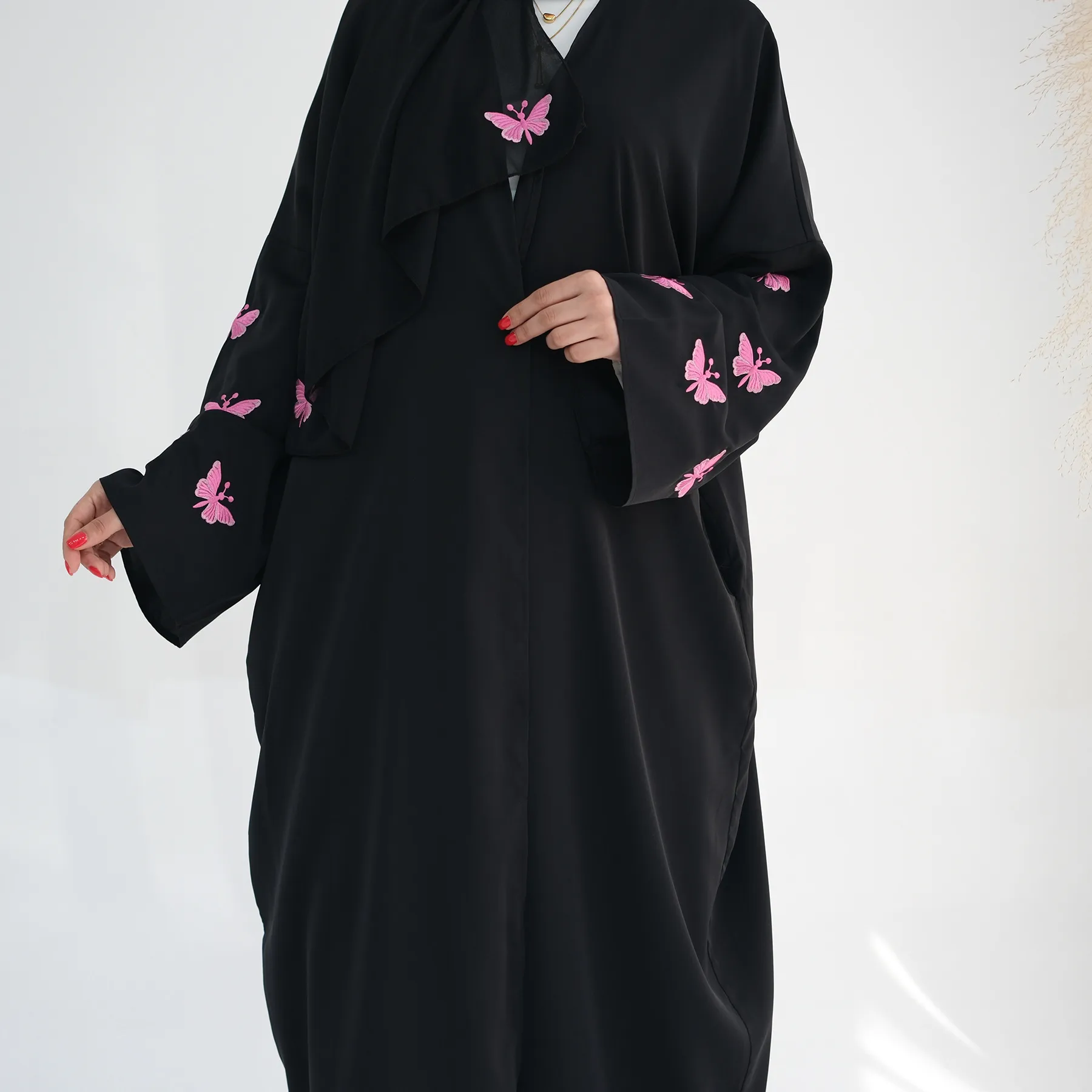 Embroidered Butterfly Cardigan Dress Women's Robe Jacket Bat Sleeve Solid Color Loose display picture 3
