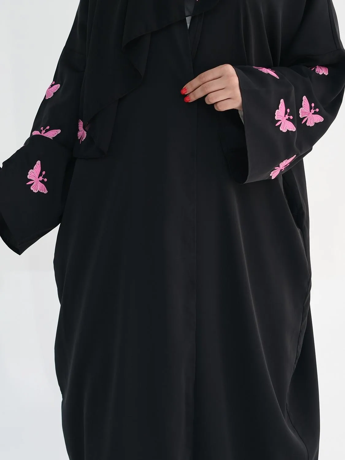 Embroidered Butterfly Cardigan Dress Women's Robe Jacket Bat Sleeve Solid Color Loose display picture 4