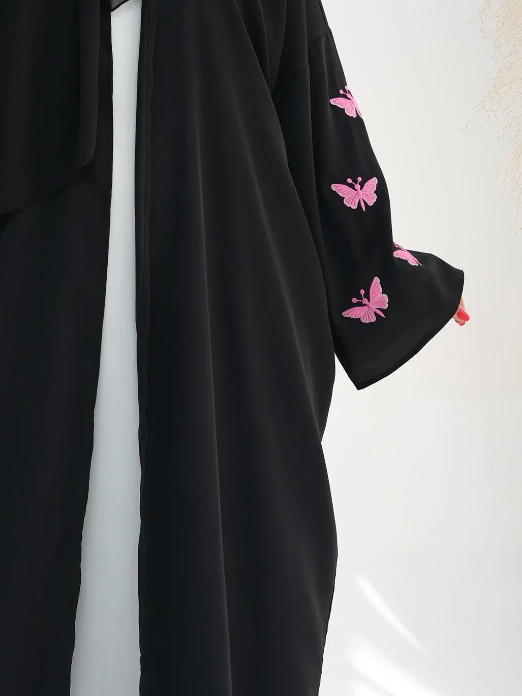 Embroidered Butterfly Cardigan Dress Women's Robe Jacket Bat Sleeve Solid Color Loose display picture 5