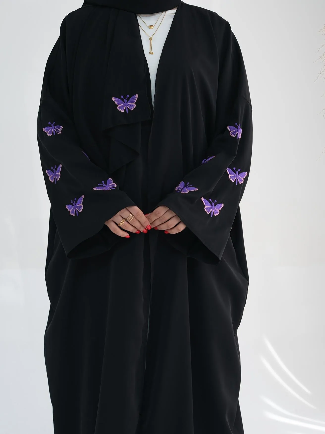 Embroidered Butterfly Cardigan Dress Women's Robe Jacket Bat Sleeve Solid Color Loose display picture 6