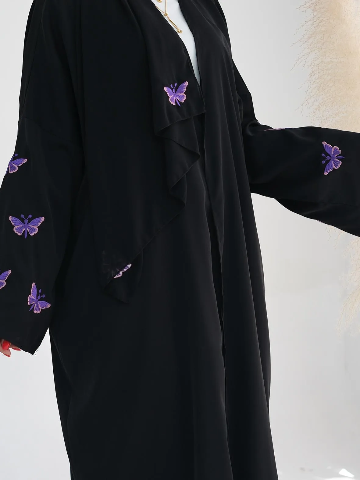 Embroidered Butterfly Cardigan Dress Women's Robe Jacket Bat Sleeve Solid Color Loose display picture 9