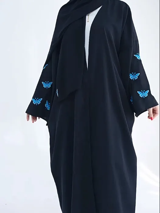 Embroidered Butterfly Cardigan Dress Women's Robe Jacket Bat Sleeve Solid Color Loose display picture 11
