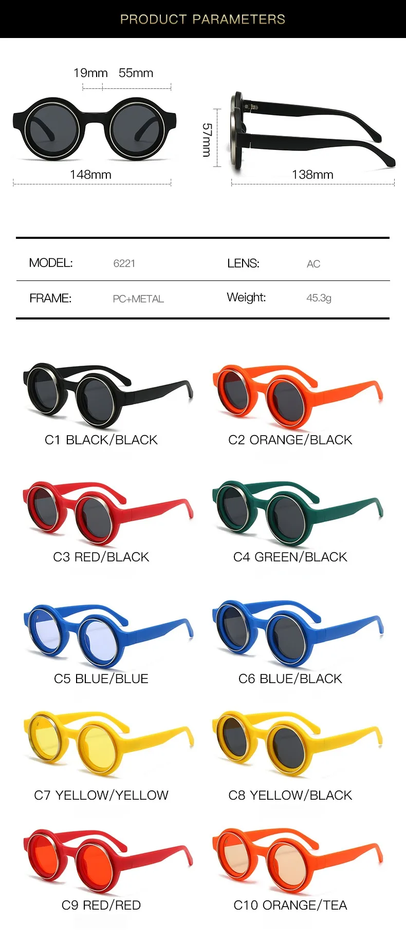 New  Double Circle Round Frame Sunglasses Fashionable Men And Women's Show Street Shot Sunglasses Retro All-match Sunglasses display picture 1