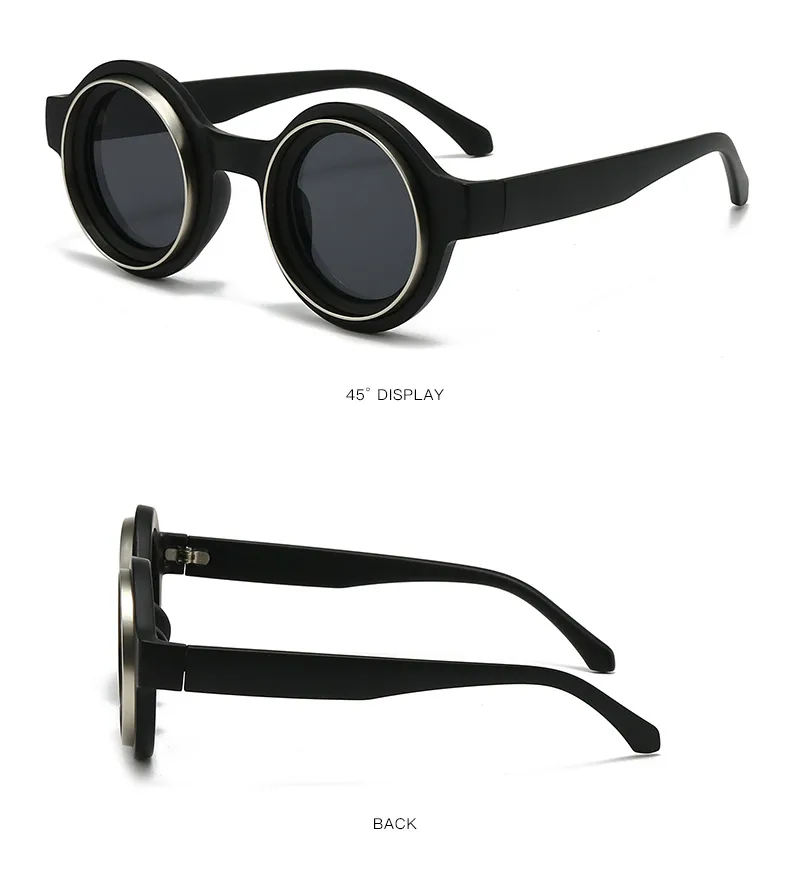 New  Double Circle Round Frame Sunglasses Fashionable Men And Women's Show Street Shot Sunglasses Retro All-match Sunglasses display picture 4