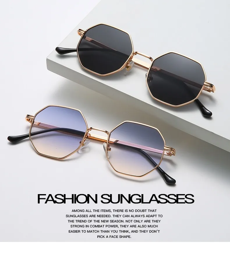 New Fashion Ladies Sunglasses Classic Retro Metal Multilateral Men's Sunglasses Sunglasses Factory Straight display picture 3