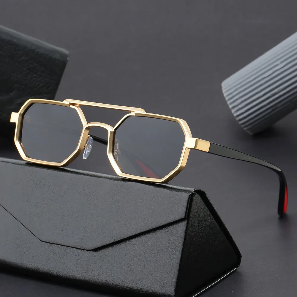 Trendy Metal Double-Beam Sunglasses, Fashionable Business Men's Outdoor Anti-Uv Sunglasses, Personalized Small-Frame Glasses display picture 1