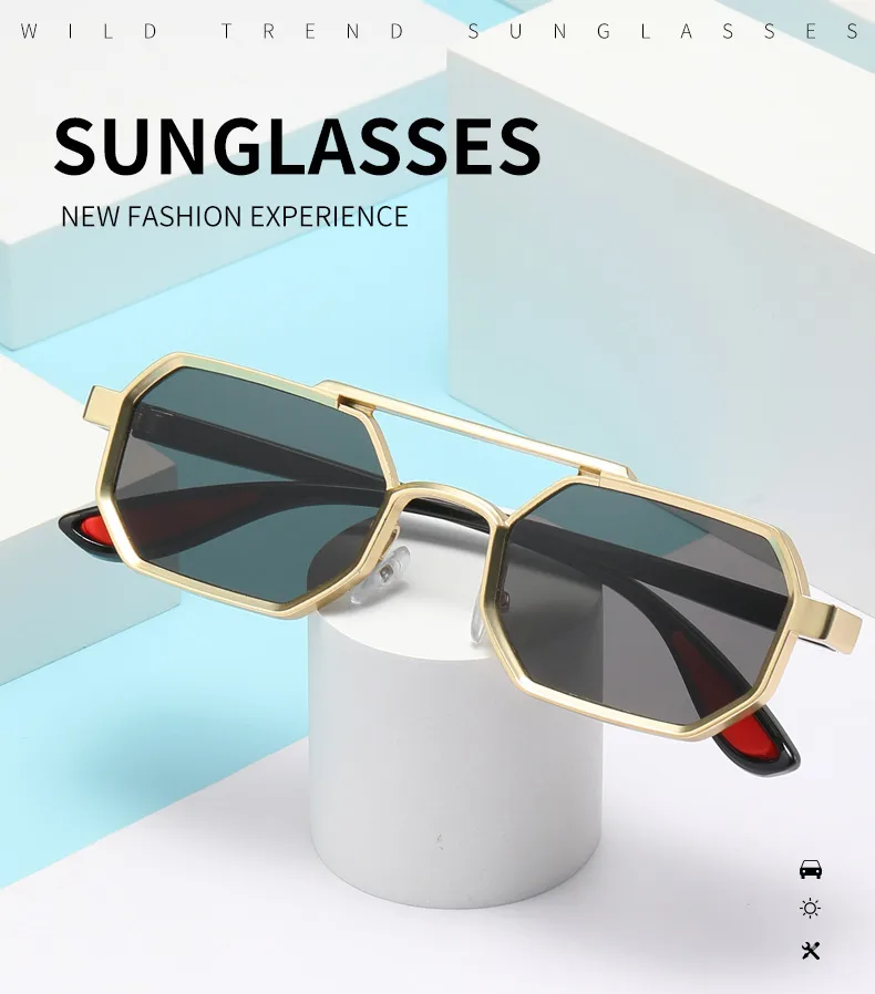 Trendy Metal Double-Beam Sunglasses, Fashionable Business Men's Outdoor Anti-Uv Sunglasses, Personalized Small-Frame Glasses display picture 2
