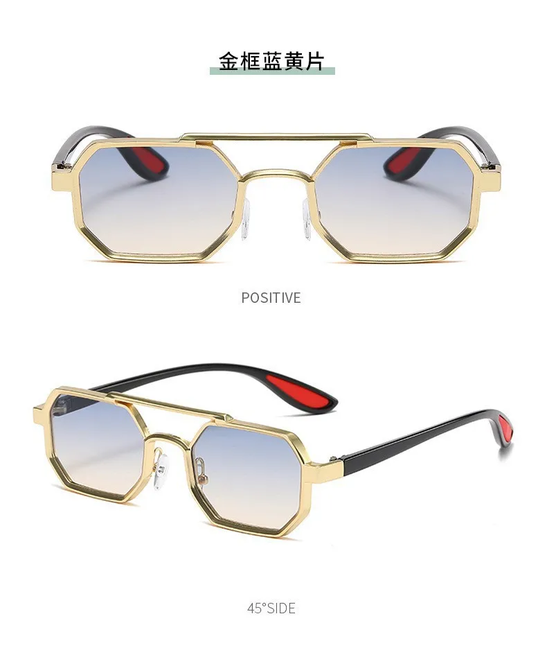 Trendy Metal Double-Beam Sunglasses, Fashionable Business Men's Outdoor Anti-Uv Sunglasses, Personalized Small-Frame Glasses display picture 5