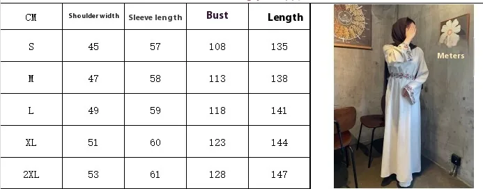 Shrimp Skin  Muslim Clothing Linen Embroidered Abaya Dress Robe Long Dress display picture 1